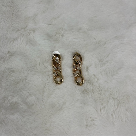 CHAIN LINK PAVE DROP EARRINGS GOLD - Picture 7 of 13